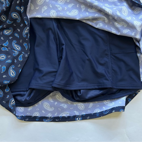 LANDS’ END Navy Blue Paisley Swim Dress With Built-In Shorts Women’s Size 16W - Picture 6 of 8